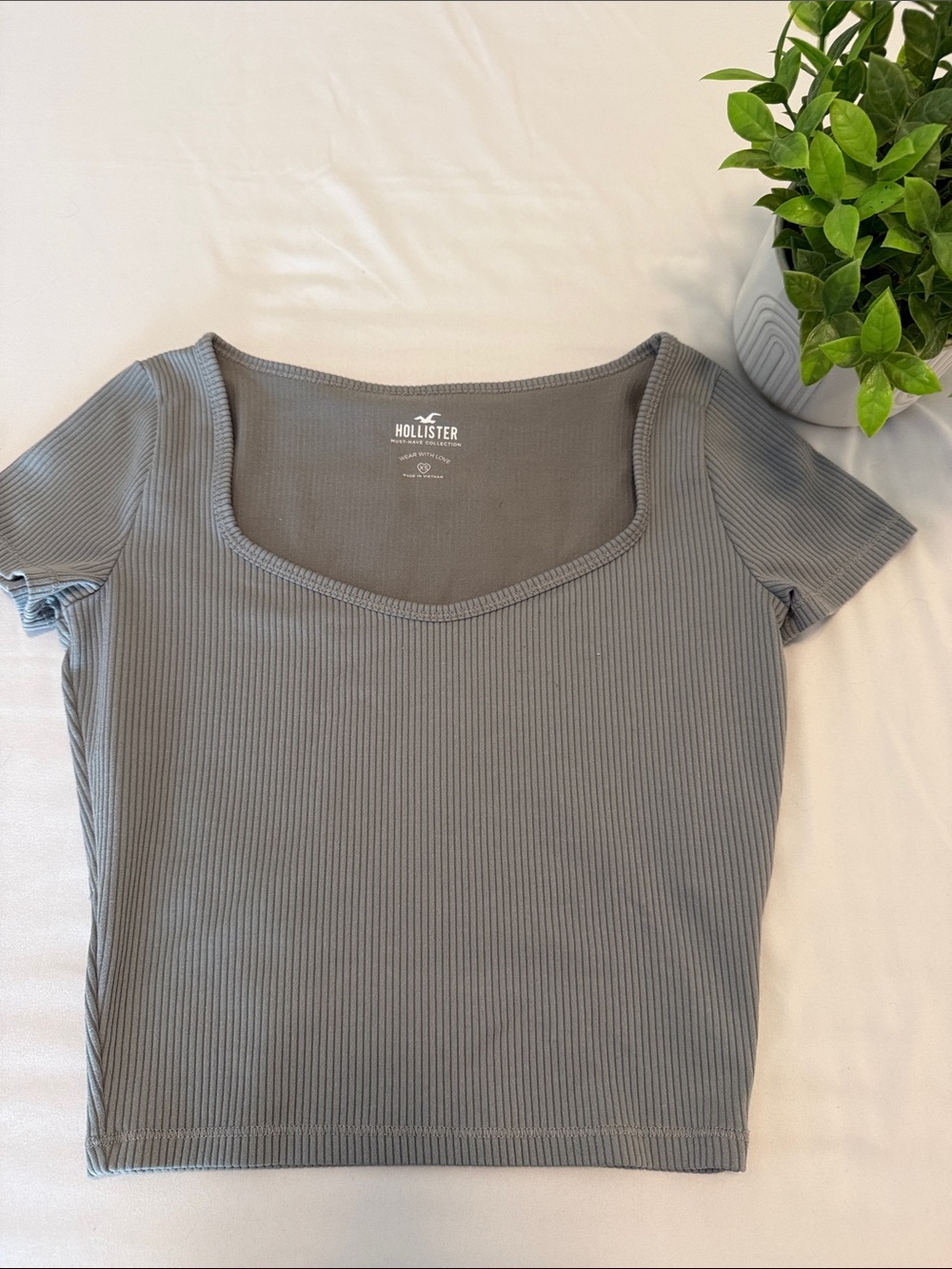 Hollister Ribbed Square Neck Crop Top - Slate Gray